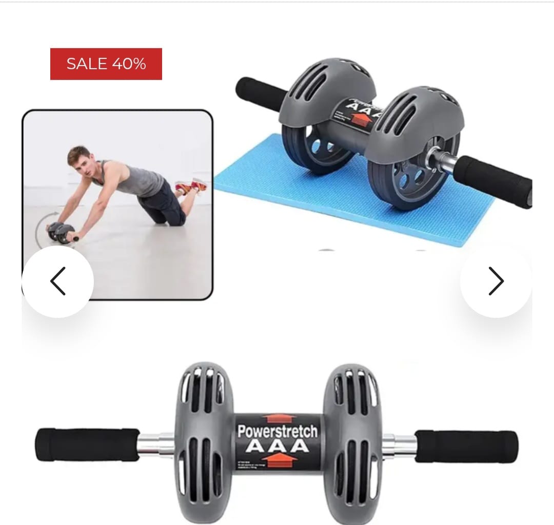 🎇power stretch Wheel-Power Stretch Roller For Flat Tummy And ABS🧶The double wheel base aids with superior balance during your reps and the hand grips are designed for maximum grip to avoid and slips