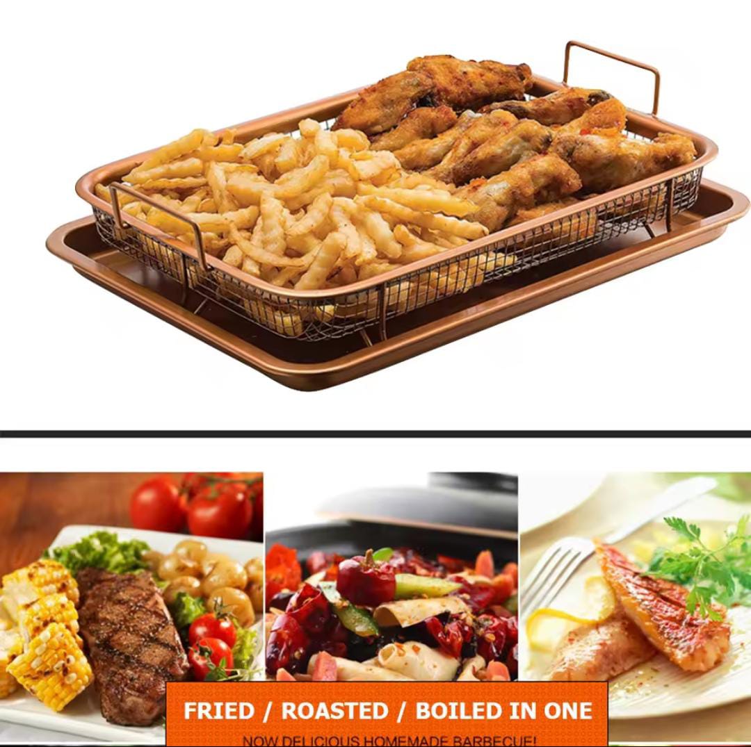🎉Heat resistant stainless steel French fries basket + tray😶‍🌫️large gaps allow liquids to drain quickly, making it also ideal for fried vegetables, french fries, noodle soup, dumplings, tater tots,