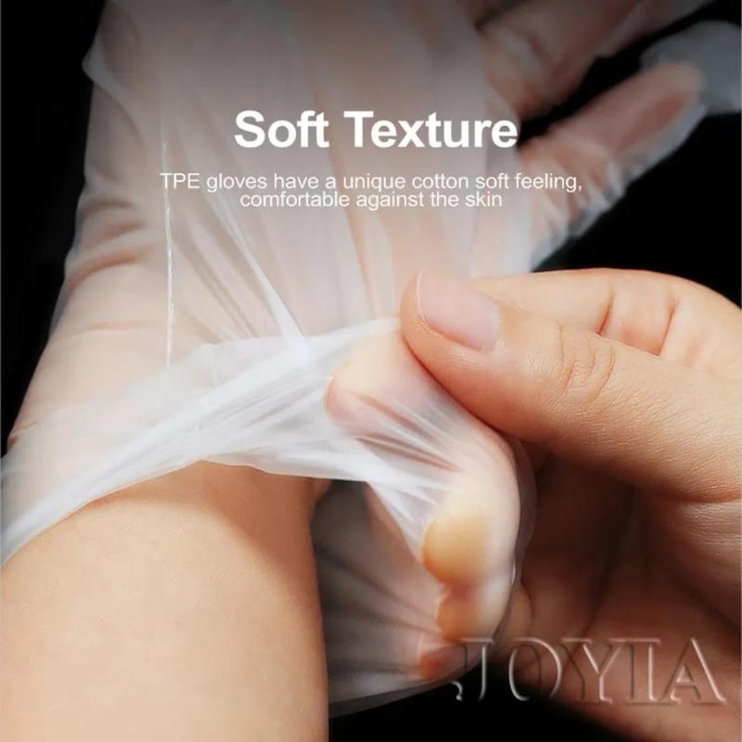 TPE Plastic Gloves pack of 100pcs Disposable Loose-Fitting Latex Free For Food Prep Hair Dying Kitchen Cooking Translucent Pcs in sizes  M & L