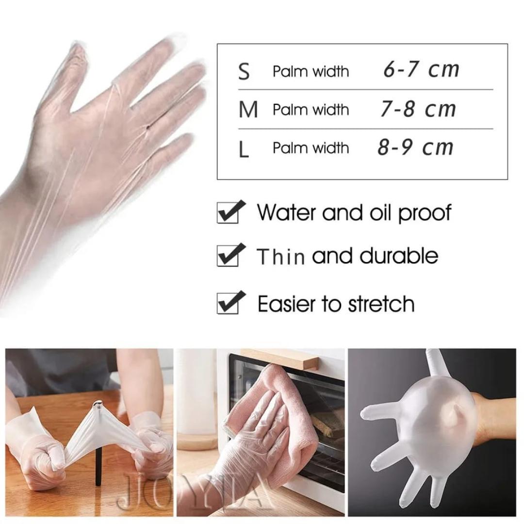 TPE Plastic Gloves pack of 100pcs Disposable Loose-Fitting Latex Free For Food Prep Hair Dying Kitchen Cooking Translucent Pcs in sizes  M & L