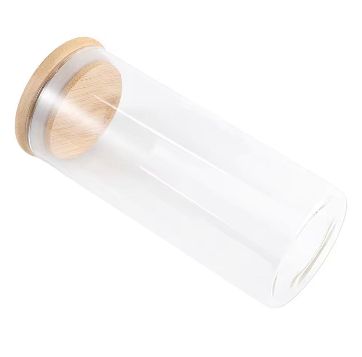 Kitchen Borosilicate Glass Airtight Food Storage Container with Bamboo Wood Lid Round Clear Glass Jar Pantry Organizer