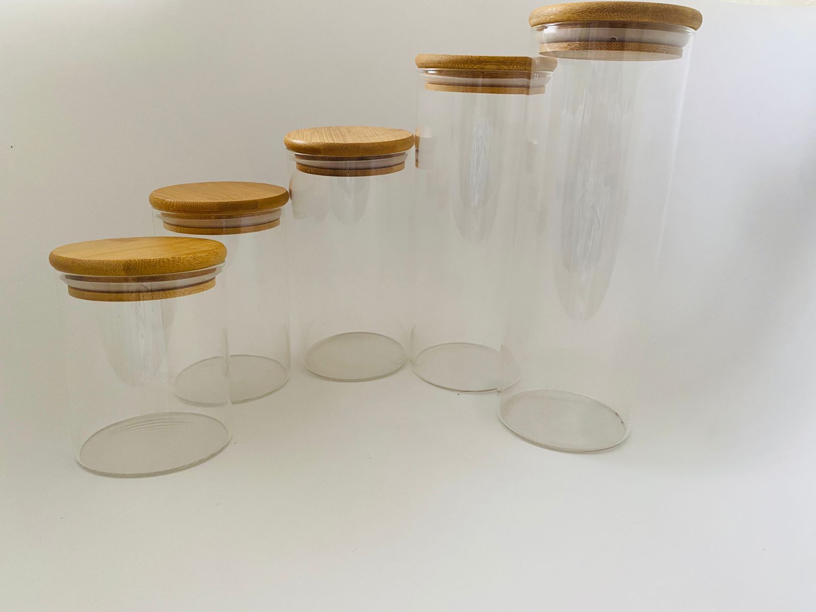 5 SETS OF KITCHEN BAMBOO LID STORAGE CONTAINERS  FOR ORGANIZATION-CEREALS,TEA,COFFEE,SALT