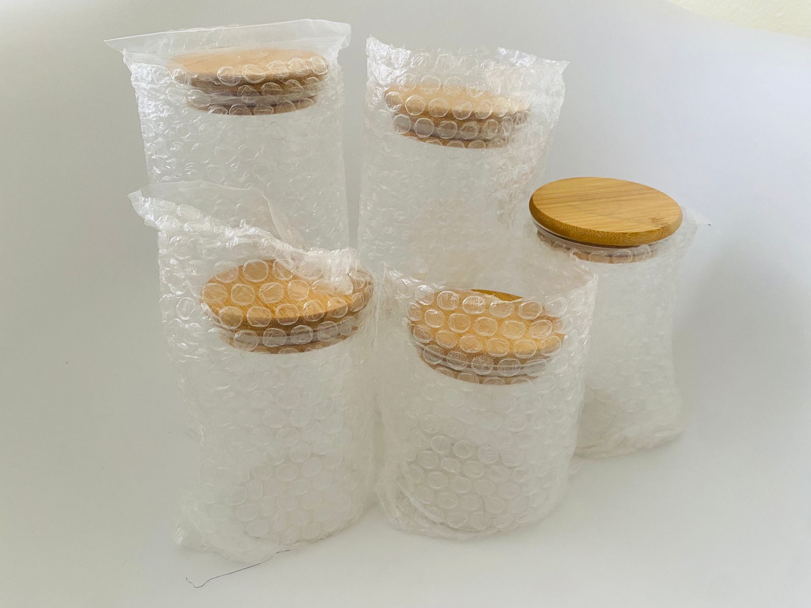 5 SETS OF KITCHEN BAMBOO LID STORAGE CONTAINERS  FOR ORGANIZATION-CEREALS,TEA,COFFEE,SALT