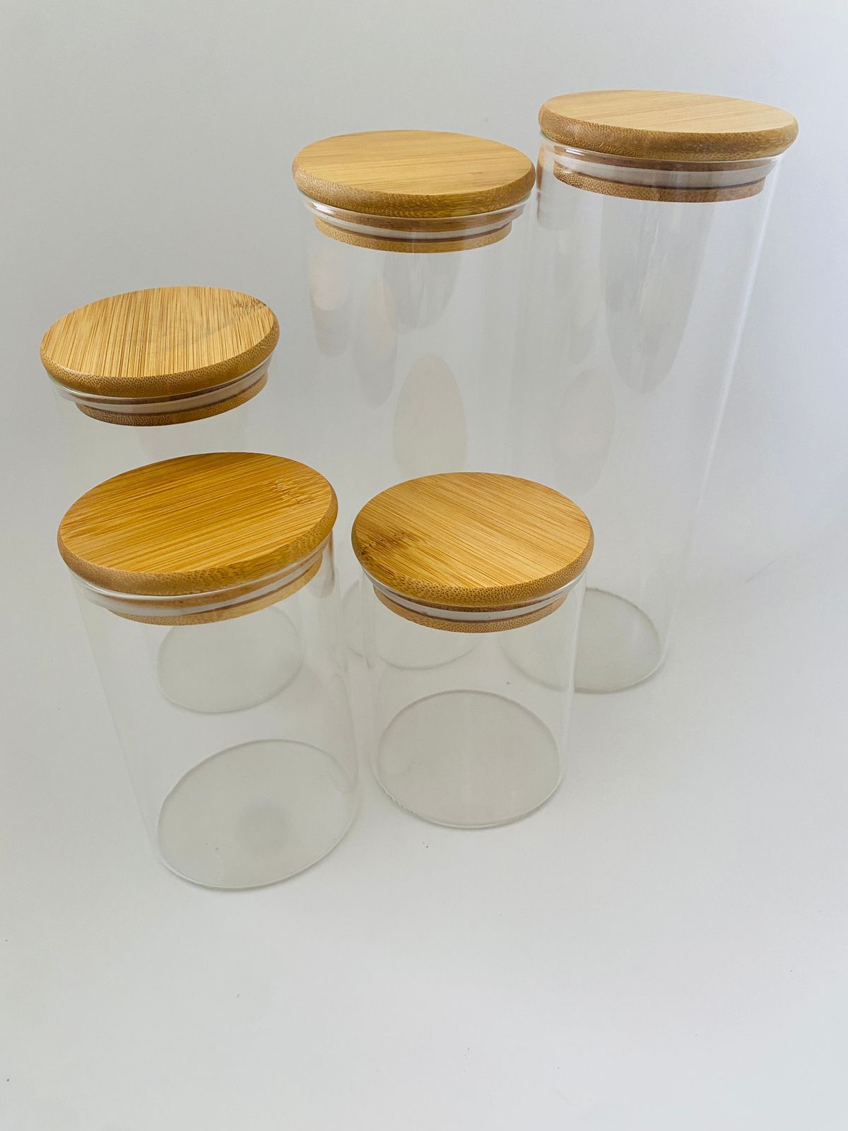 5 SETS OF KITCHEN BAMBOO LID STORAGE CONTAINERS  FOR ORGANIZATION-CEREALS,TEA,COFFEE,SALT