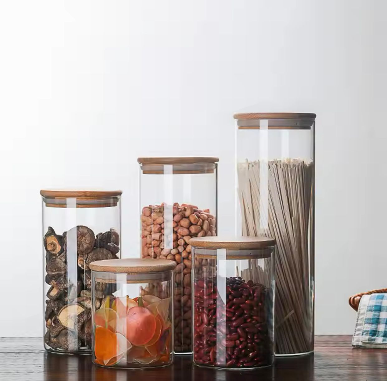 5 SETS OF GLASS STORAGE CONTAINERS WITH BAMBOO LID