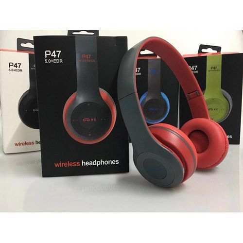 P47 Red Wireless Bluetooth Headphones - High Quality Stereo, Noise Cancelling
