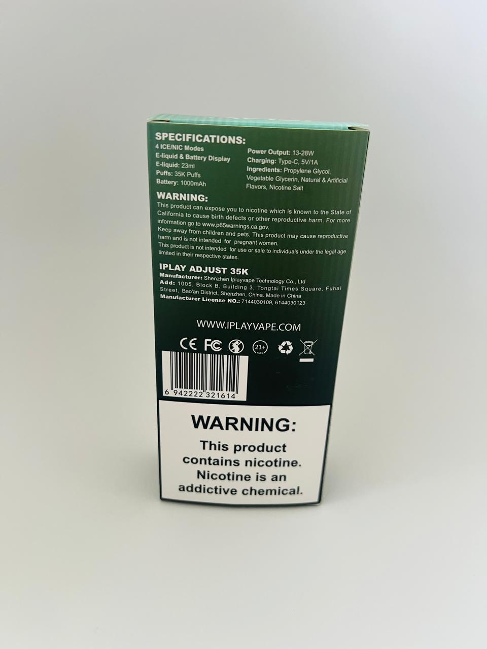 IPLAY ADJUST 35K Disposable Pod-COOL MINT TYPE C ,5% NICOTINE