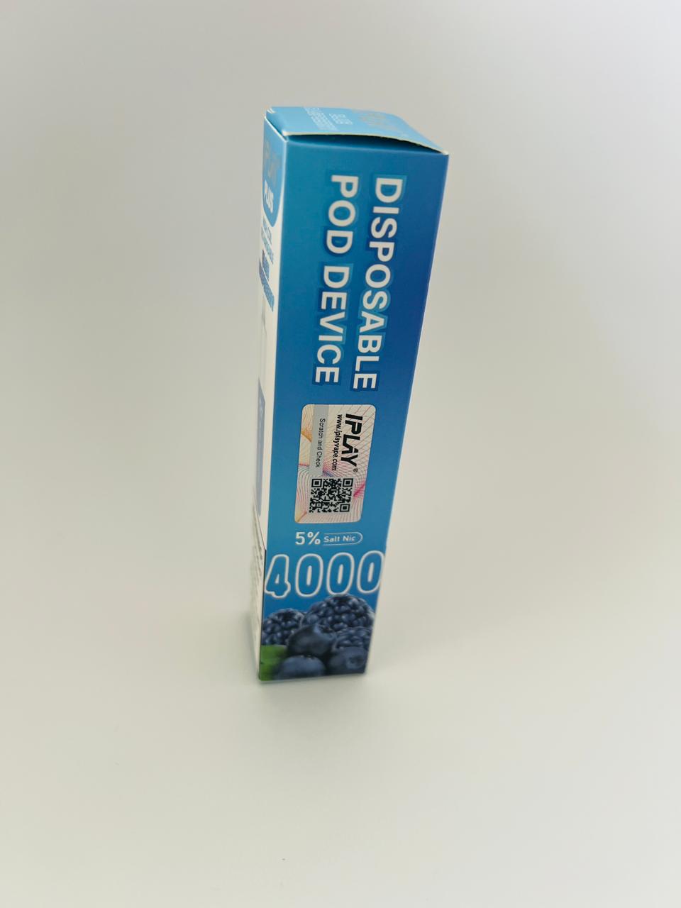 I PLUS 4000 Puffs Disposable Vape Pod, 5% NICOTINE, TYPE C-BLUE RASPBERRY