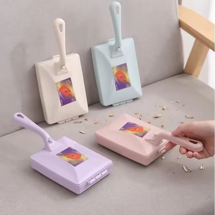 Carpet Cleaning Brush Double Roller Household Handheld with Dust Removal Vacuum Crumb Collector for Car Seats, Table Linen, Sofas