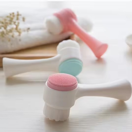 Soft Face Cleansing Brush Double-Sided Facial Cleanser Blackhead Removal Pore Cleaner Exfoliator Silicone Face Scrub Skin Care Massager Scrubber