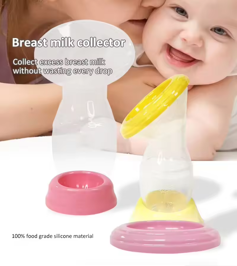 Food grade Silicone Manual Breast Pump Portable Milk Collector for Breastfeeding with Suction Base Breast Milk Pump for Baby Feeding With Lid