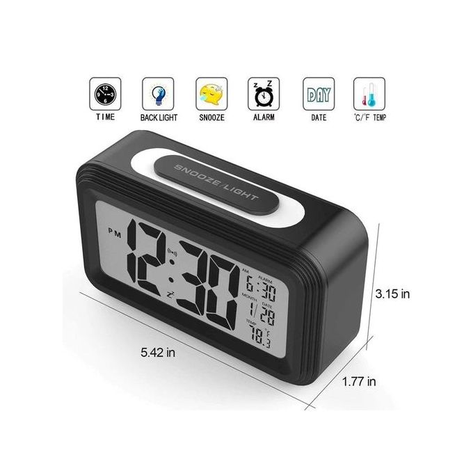 LED Digital Electronic Backlit Alarm Clock With Smart Temperature Thermometer And Student Calendar Bedside Table Battery Clock Time Display Snooze Function