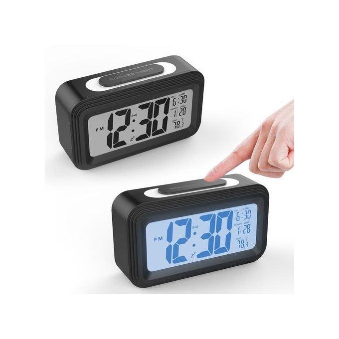 LED Digital Electronic Backlit Alarm Clock With Smart Temperature Thermometer And Student Calendar Bedside Table Battery Clock Time Display Snooze Function