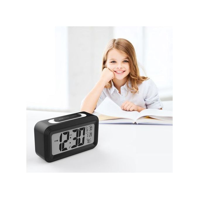 LED Digital Electronic Backlit Alarm Clock With Smart Temperature Thermometer And Student Calendar Bedside Table Battery Clock Time Display Snooze Function