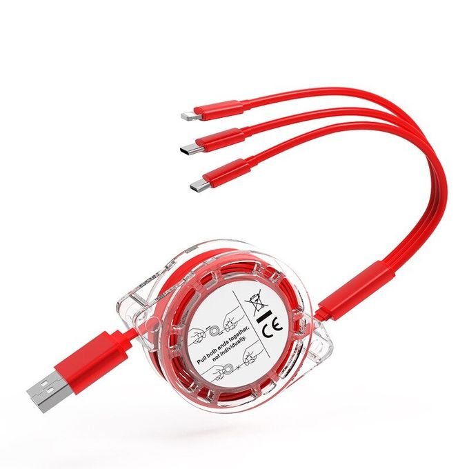 Multi function USB Charger 3 In 1 USB Cable Micro/Type C/iPhone/ Lightning/Type B Retractable Data Cable multi charging cable for Mobile Phone