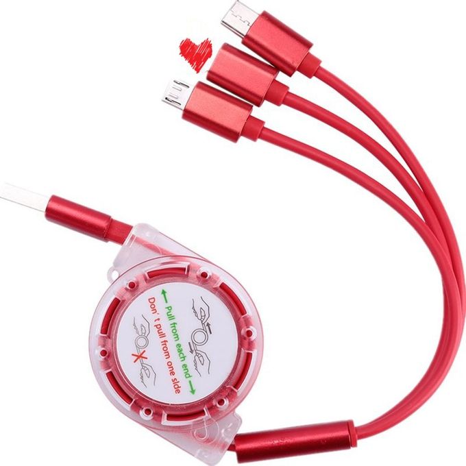 Multi function USB Charger 3 In 1 USB Cable Micro/Type C/iPhone/ Lightning/Type B Retractable Data Cable multi charging cable for Mobile Phone