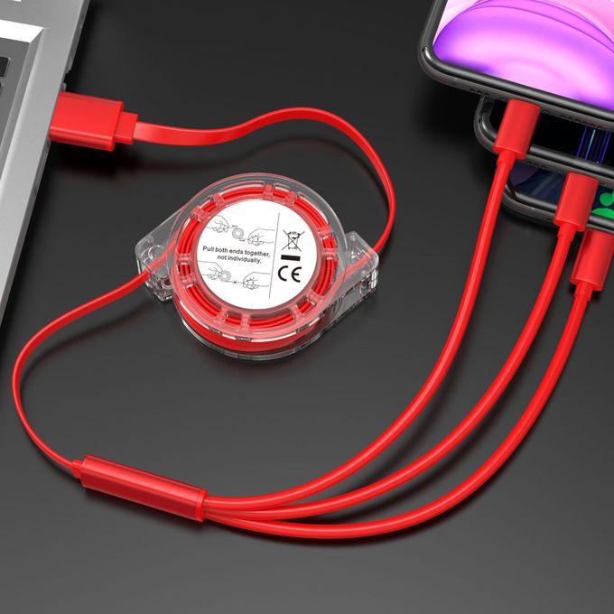 Multi function USB Charger 3 In 1 USB Cable Micro/Type C/iPhone/ Lightning/Type B Retractable Data Cable multi charging cable for Mobile Phone