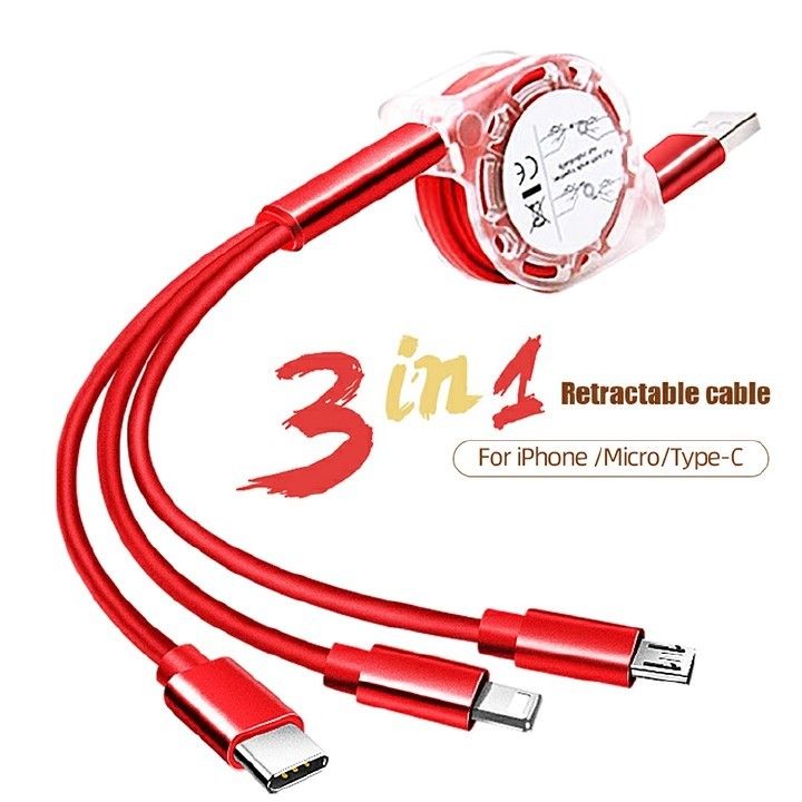 Multi function USB Charger 3 In 1 USB Cable Micro/Type C/iPhone/ Lightning/Type B Retractable Data Cable multi charging cable for Mobile Phone