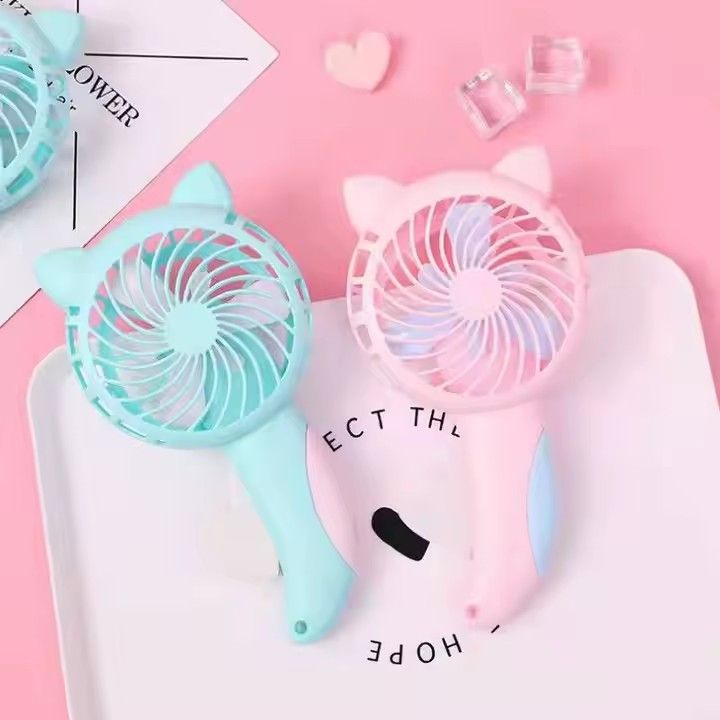 Portable Handheld Mini Fan Personal Cooling Small Cartoon Cat make Up Fan random color