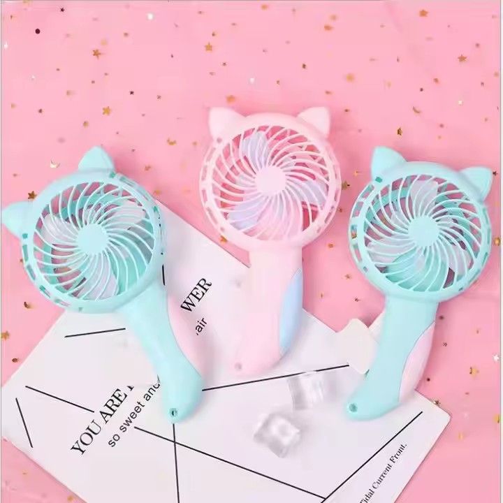 Portable Handheld Mini Fan Personal Cooling Small Cartoon Cat make Up Fan random color