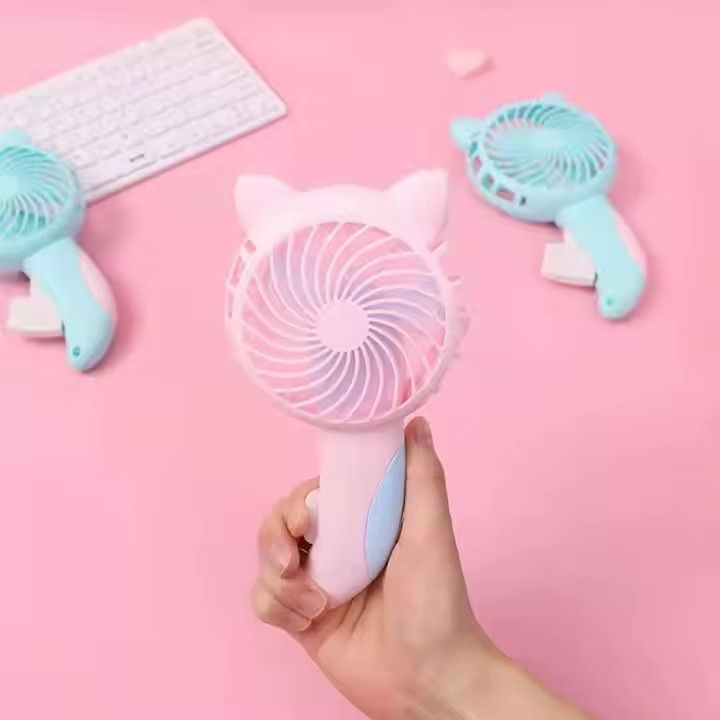 Portable Handheld Mini Fan Personal Cooling Small Cartoon Cat make Up Fan random color