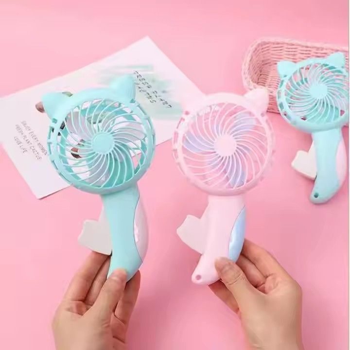 Portable Handheld Mini Fan Personal Cooling Small Cartoon Cat make Up Fan random color