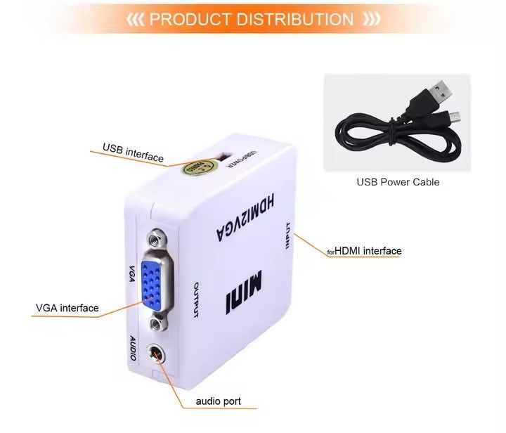 HDMI to VGA 1080P HD Audio Video Converter Adapter Box with USB Cable and 3.5mm Audio Port Cable for HDTV transfer Mini HDMI2VGA for TV computer Xbox360 PC DVD PS3 PS4
