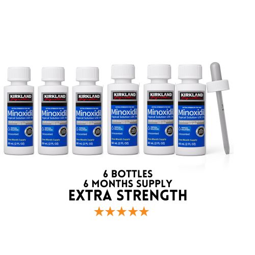 Kirkland Minoxidil 5% extra strength hair loss regrowth system treatment for men Beard care oil premium Topical Solution Growth Nourishing Serum 6 bottle of 60ml (6 months supply)