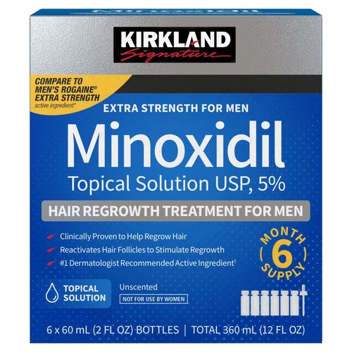 Kirkland Minoxidil 5% extra strength hair loss regrowth system treatment for men Beard care oil premium Topical Solution Growth Nourishing Serum 6 bottle of 60ml (6 months supply)