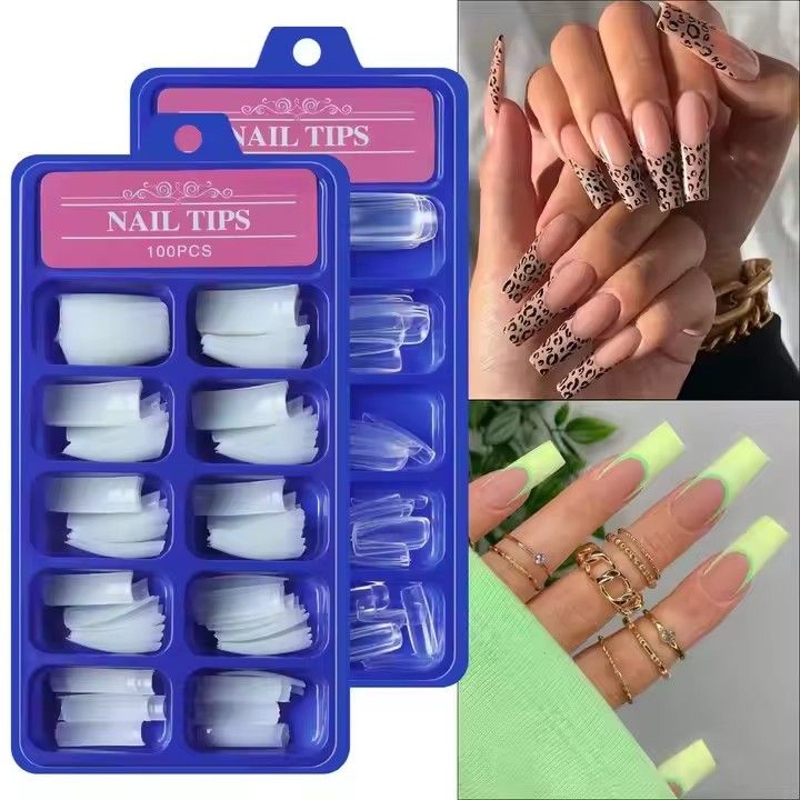 100pcs Acrylic False Nails Full Cover Half Cover French Natural Clear 10 Sizes Press On False Nail Tips Clear Full Cover Long Ballerina Curve No-Crease For DIY Nail Art New