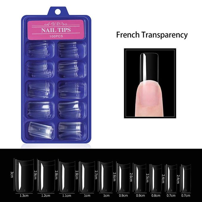 100pcs Acrylic False Nails Full Cover Half Cover French Natural Clear 10 Sizes Press On False Nail Tips Clear Full Cover Long Ballerina Curve No-Crease For DIY Nail Art New