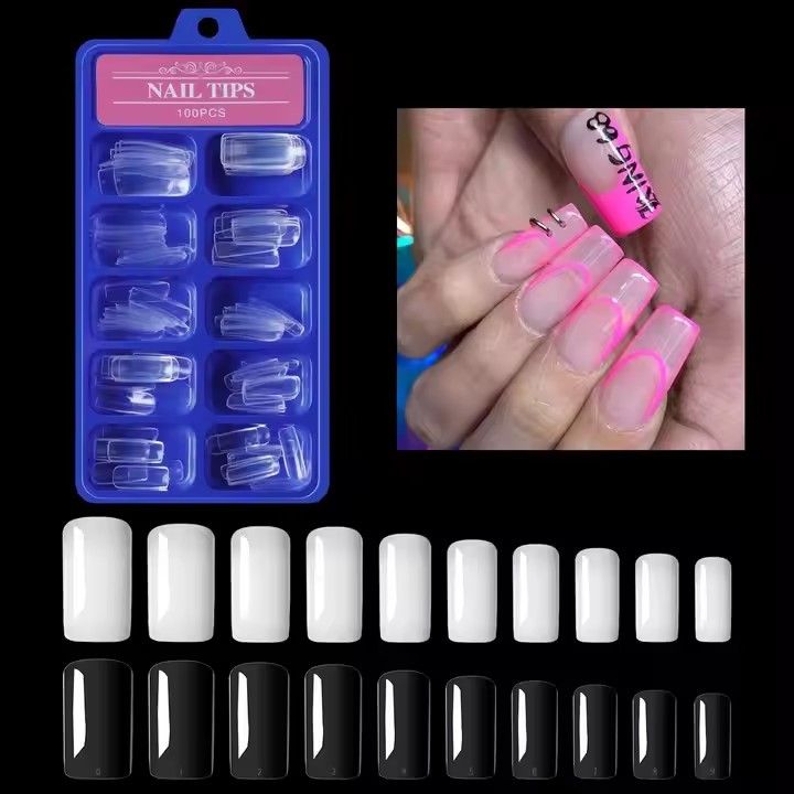 100pcs Acrylic False Nails Full Cover Half Cover French Natural Clear 10 Sizes Press On False Nail Tips Clear Full Cover Long Ballerina Curve No-Crease For DIY Nail Art New