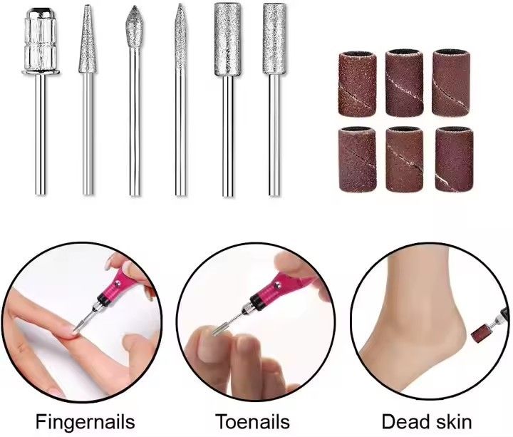 Professional Electric Portable Nail File Drill Manicure And Pedicure Machine USB Chargeable ABS Gel Polish Grinder Remover tools Set Cutters Nail Art Kits with 6 Bits