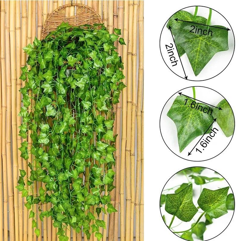 12pcs Rattan Artificial Leaves Vines Leaves Grape Ivy leaf2.2m plant vine hanging Realistic fake leaves flower for wedding wall ,Balcony Privacy Fence Garden Decorative Hedge and Outdoor Decor