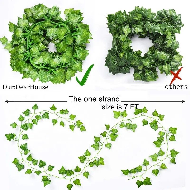 12pcs Rattan Artificial Leaves Vines Leaves Grape Ivy leaf2.2m plant vine hanging Realistic fake leaves flower for wedding wall ,Balcony Privacy Fence Garden Decorative Hedge and Outdoor Decor