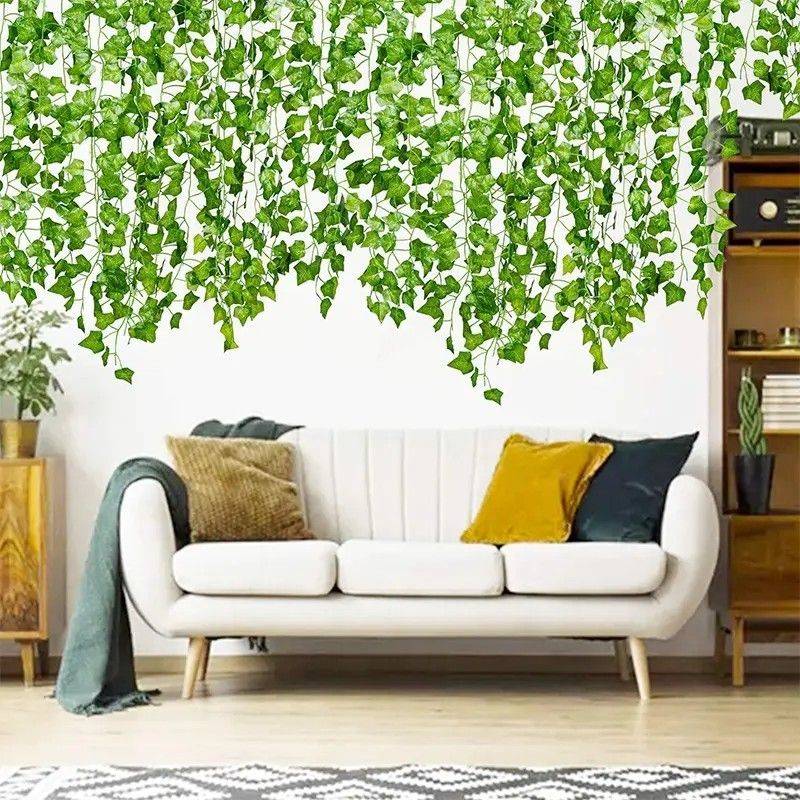 12pcs Rattan Artificial Leaves Vines Leaves Grape Ivy leaf2.2m plant vine hanging Realistic fake leaves flower for wedding wall ,Balcony Privacy Fence Garden Decorative Hedge and Outdoor Decor