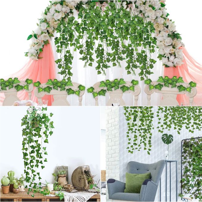 12pcs Rattan Artificial Leaves Vines Leaves Grape Ivy leaf2.2m plant vine hanging Realistic fake leaves flower for wedding wall ,Balcony Privacy Fence Garden Decorative Hedge and Outdoor Decor