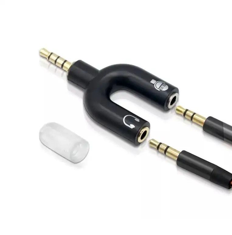 3.5mm Jack Audio Splitter Dual Headphone Microphone Y Separator Headphones Male To 2-Female Stereo U-Shaped Type Adapter AUX Cable Connector for PS4 PC Laptop Xbox Headset Earphone Mic