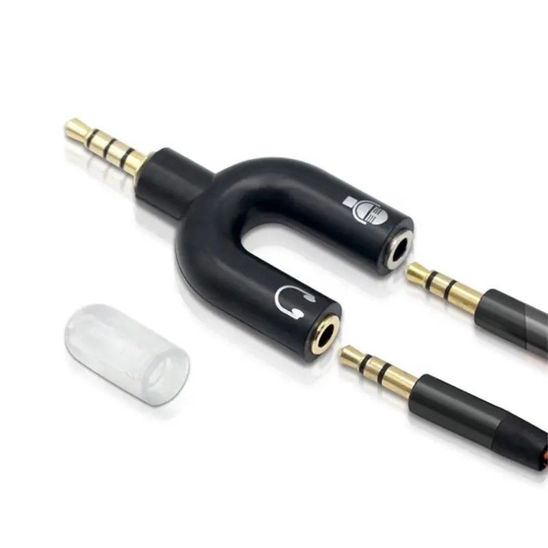 3.5mm Jack Audio Splitter Dual Headphone Microphone Y Separator Headphones Male To 2-Female Stereo U-Shaped Type Adapter AUX Cable Connector for PS4 PC Laptop Xbox Headset Earphone Mic