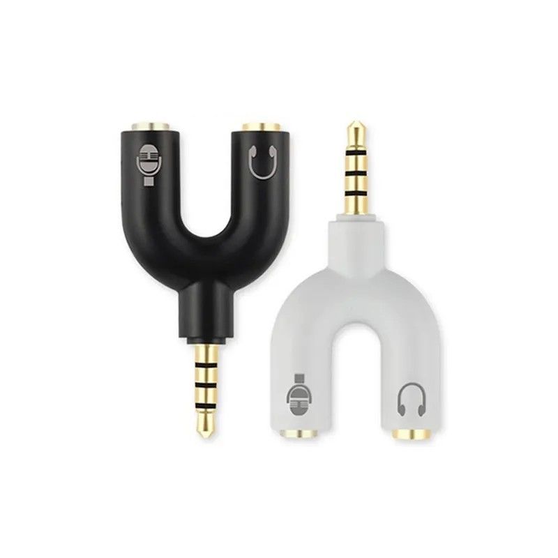 3.5mm Jack Audio Splitter Dual Headphone Microphone Y Separator Headphones Male To 2-Female Stereo U-Shaped Type Adapter AUX Cable Connector for PS4 PC Laptop Xbox Headset Earphone Mic