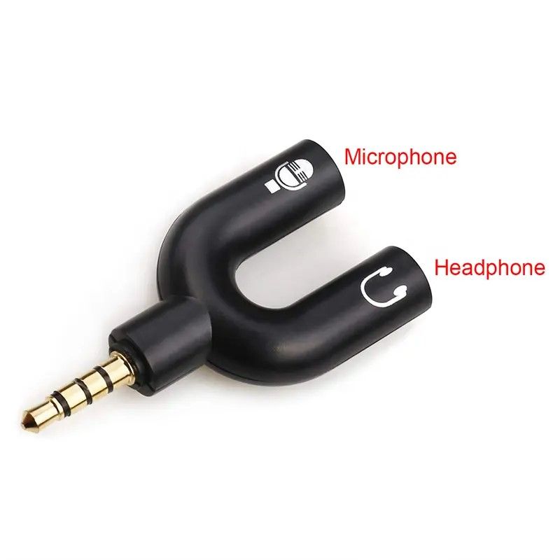 3.5mm Jack Audio Splitter Dual Headphone Microphone Y Separator Headphones Male To 2-Female Stereo U-Shaped Type Adapter AUX Cable Connector for PS4 PC Laptop Xbox Headset Earphone Mic
