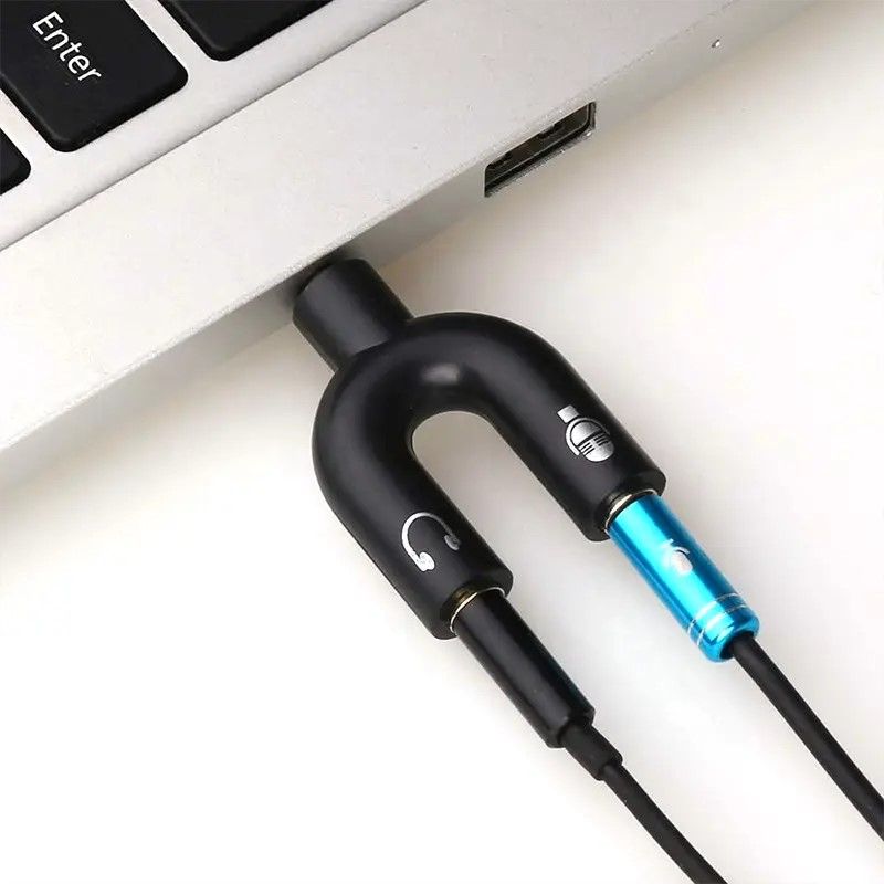3.5mm Jack Audio Splitter Dual Headphone Microphone Y Separator Headphones Male To 2-Female Stereo U-Shaped Type Adapter AUX Cable Connector for PS4 PC Laptop Xbox Headset Earphone Mic