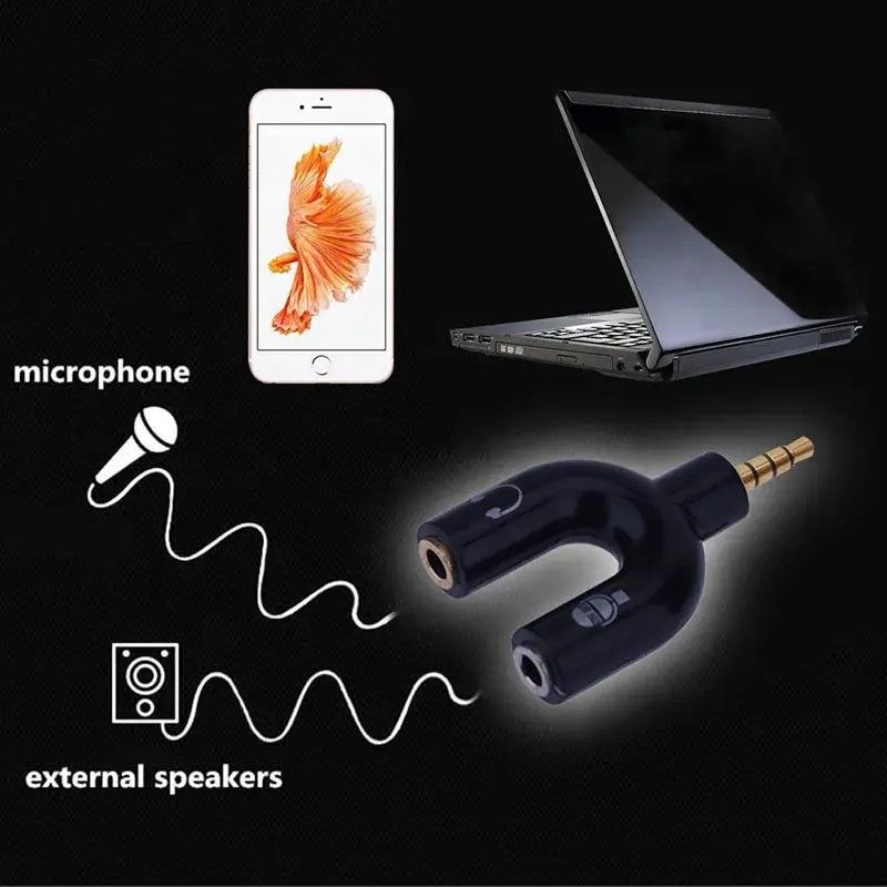 3.5mm Jack Audio Splitter Dual Headphone Microphone Y Separator Headphones Male To 2-Female Stereo U-Shaped Type Adapter AUX Cable Connector for PS4 PC Laptop Xbox Headset Earphone Mic