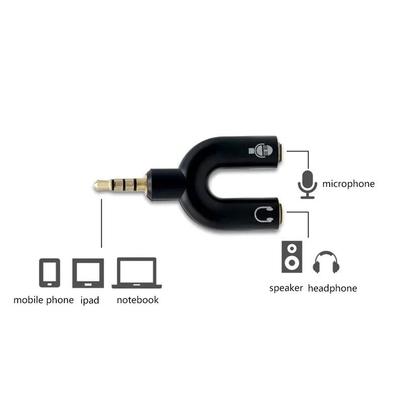 3.5mm Jack Audio Splitter Dual Headphone Microphone Y Separator Headphones Male To 2-Female Stereo U-Shaped Type Adapter AUX Cable Connector for PS4 PC Laptop Xbox Headset Earphone Mic