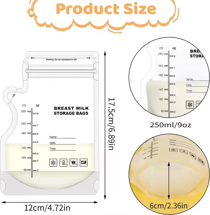 30pcs Breast Milk Freezer storage bags Freezable Portable Self Standing Pre-Sterilised Leakproof Baby Milk Bag Pieces 100% BPA-free