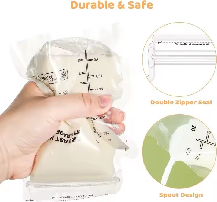 30pcs Breast Milk Freezer storage bags Freezable Portable Self Standing Pre-Sterilised Leakproof Baby Milk Bag Pieces 100% BPA-free
