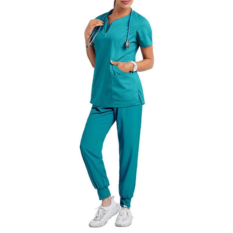 Teal Green Medical Scrubs for Doctors Nurses and Health Hospital Uniforms Stretch V-Neck Scrub Top & Jogger Pant with Pockets Infinity
