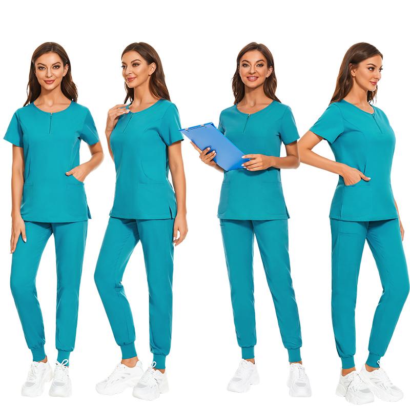 Teal Green Medical Scrubs for Doctors Nurses and Health Hospital Uniforms Stretch V-Neck Scrub Top & Jogger Pant with Pockets Infinity