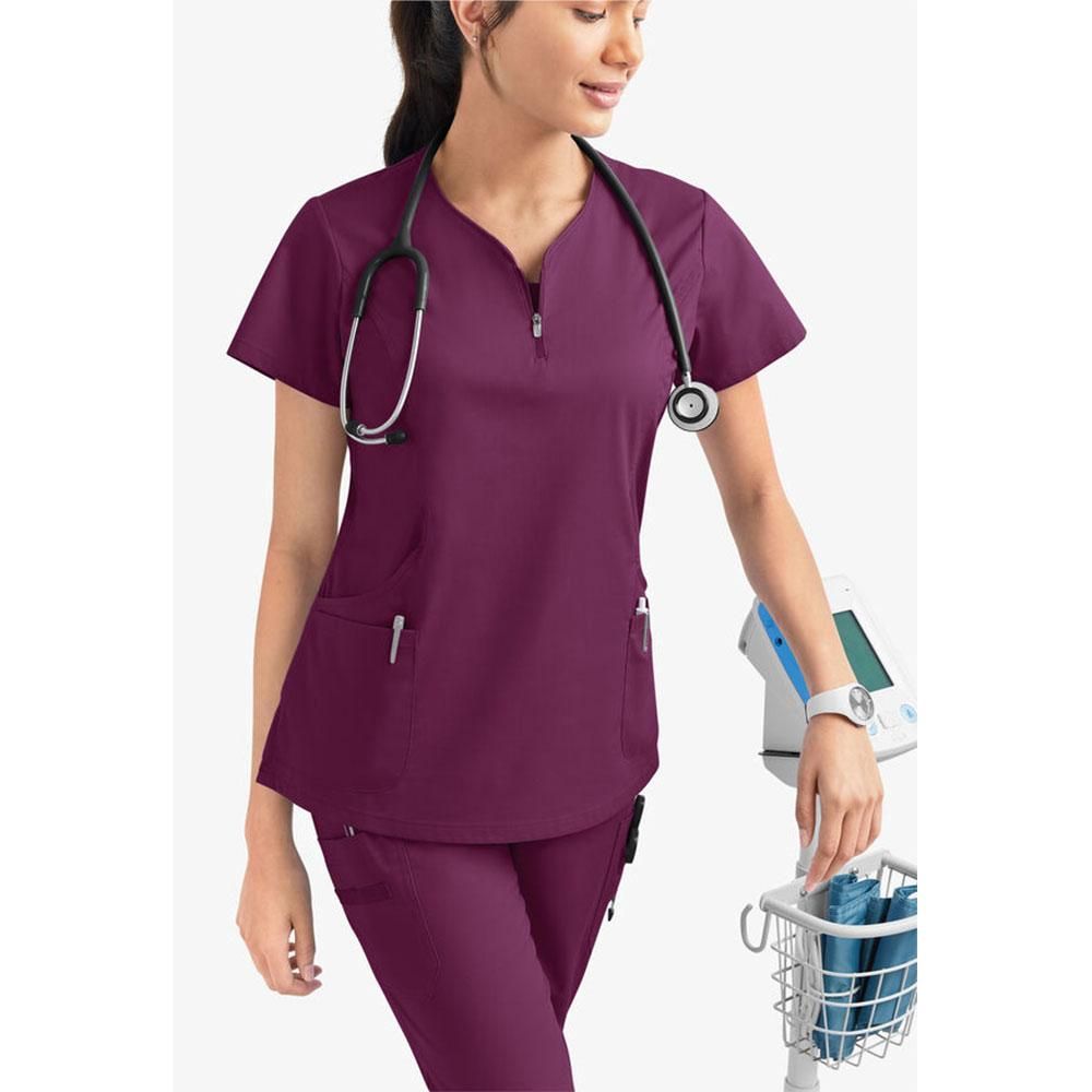 Wine Red Medical Scrubs for Doctors Nurses and Health Hospital Uniforms Stretch V-Neck Scrub Top & Jogger Pant with Pockets Infinity