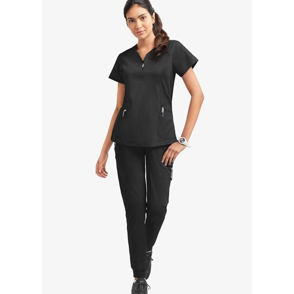 Black Medical Scrubs for Doctors Nurses and Health Hospital Uniforms Stretch V-Neck Scrub Top & Jogger Pant with Pockets Infinity